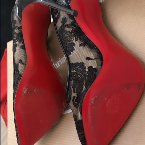 Christian Louboutin Black and Pink Lace Heels - Picture 2 of 2
